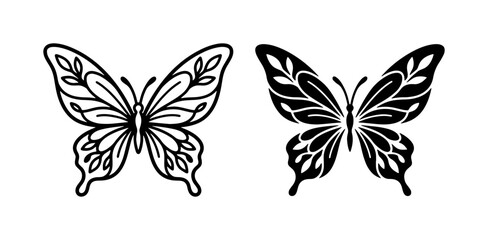 Elegant Butterfly Silhouettes, Ornate Insect Vector Art, Delicate Wing Designs, Black and White Nature Graphics © Rashidul