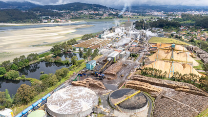 Fototapeta premium Ence pulp mill biofactory in pontevedra with raw materials