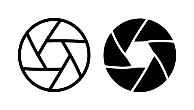 Camera Aperture Icons, Photography Diaphragm Symbols, Open and Closed Lens Blades, Vector Graphics