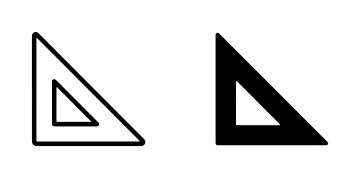 Set of two triangle ruler icons, outline and solid black, geometric drafting tools for design and education