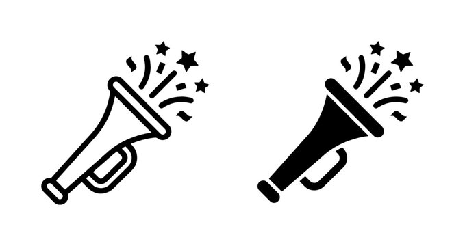 Celebration Confetti Popper Icons, Party Horn Vector Graphics, Festive Noise Maker Symbols for Events and Announcements