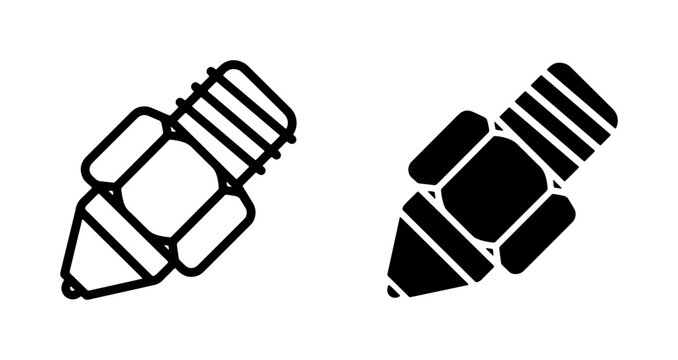 3D Printer Nozzle Icon Set, Extruder Head Vector Graphics, Hotend Component Symbols, Technology and Manufacturing Icons