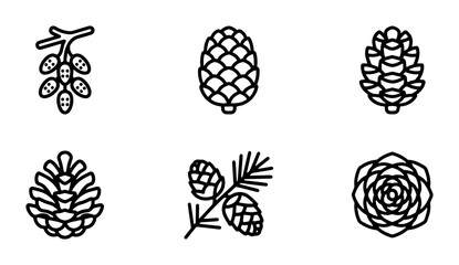 Pine Cone Icons Set, Nature Elements Vector Graphics, Botanical Forest Symbols Collection © Mahmudul