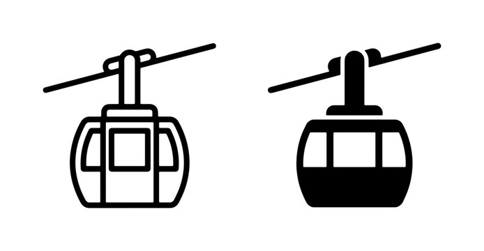 Gondola Lift Icons, Cable Car Symbols, Aerial Tramway Vector Graphics for Transportation and Tourism