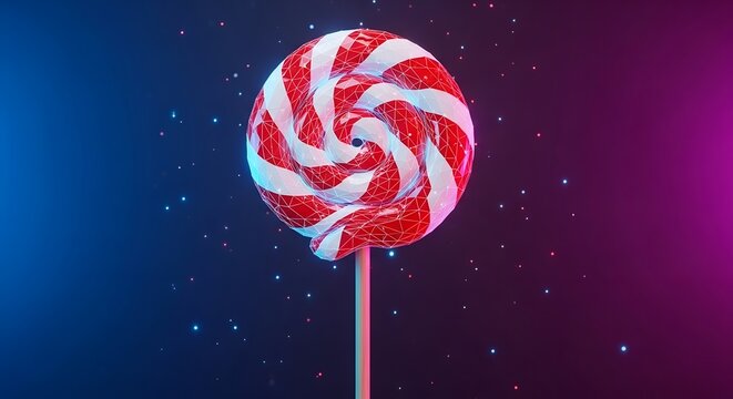 Red and White Spiral Lollipop Candy in Low Poly Geometric Design Creative CPG Confectionery Concept