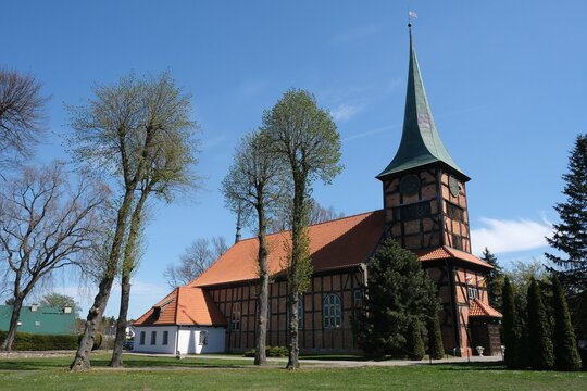 Stegna, Poland - Historic half-timbered church in Stegna, Pomerania, Zulawy Wislane