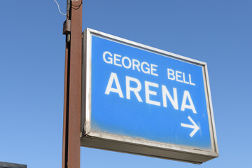 Naklejka premium old sign near George Bell Arena (at Cobalt Av/St Clair Av W), arena located at 215 Ryding Av, Toronto