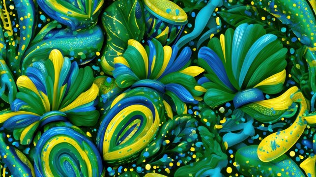 rio carnival pattern, tiled design with rio carnival elements like samba feathers, confetti, instruments, and dancers vibrant, detailed, and festive ideal for brazil independence day
