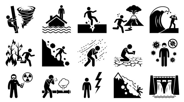 Natural and Man-made Disasters and Hazards Icon Set