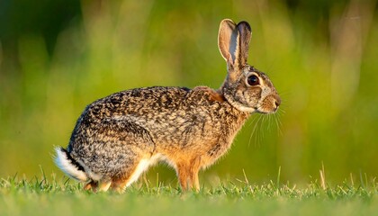 Obraz premium A brown rabbit stands in a field of green grass