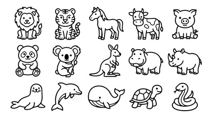 Fototapeta premium Adorable cartoon animal outlines set