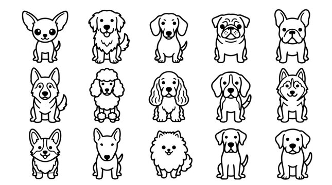 Set of cute cartoon dog breed icons