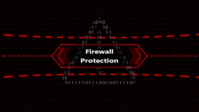 Firewall protection digital security concept with binary code data stream background, cybersecurity data protection