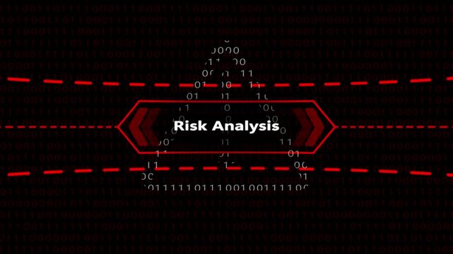 Risk analysis digital hud interface with binary code background, for cybersecurity and, financial data protection concepts