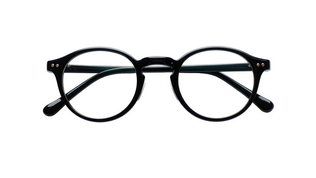 Isolated black round eyeglasses, classic stylish full-rimmed spectacles, optical accessory