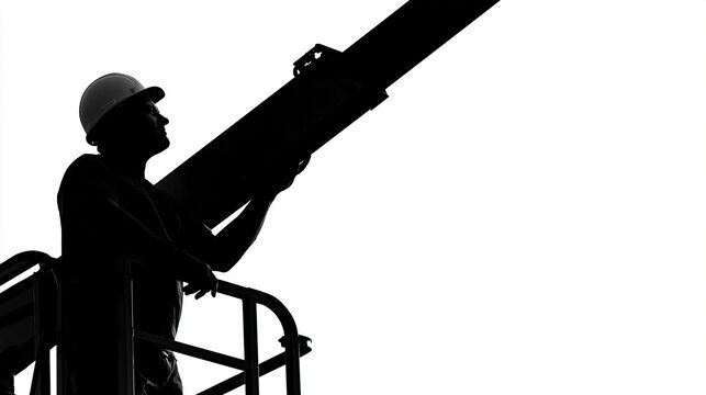 Telescopic faceless handler silhouette against white background, extended reach concept, handler position, silhouette art, with copy space