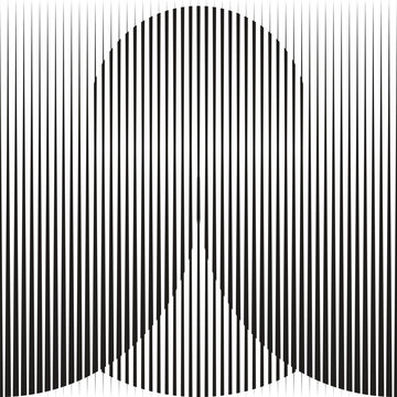 Abstract optical illusion with vertical black lines forming a circle like shape. Geometric distortion creates a hidden sinusoidal pattern through contrast and spacing