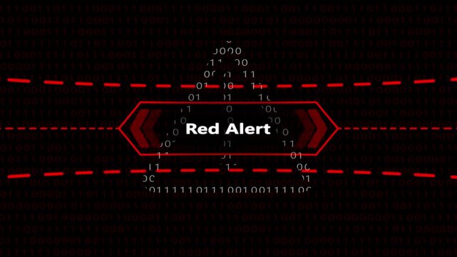 Red alert digital warning sign with binary code background, cyber security and, system error motion