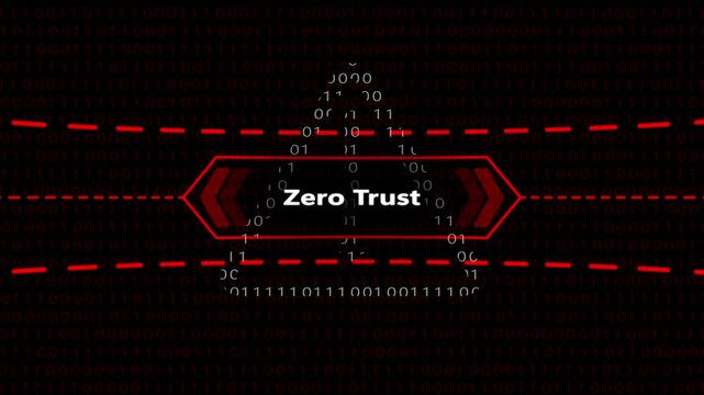 Zero trust cybersecurity concept with digital binary code background, and red hud, interface network security