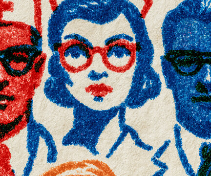 closeup of multicolor lithographic printing on old paper: medical professional(s)