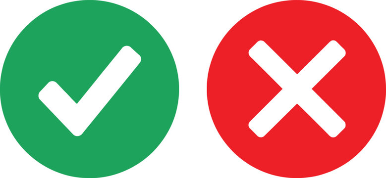 Green check mark and red cross sign icons for true or false choice