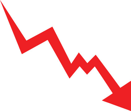 Red arrow pointing down showing a negative financial trend or business decline