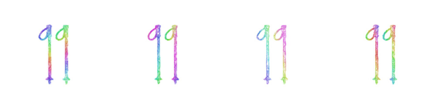 Rainbow sketch ski poles icon design set