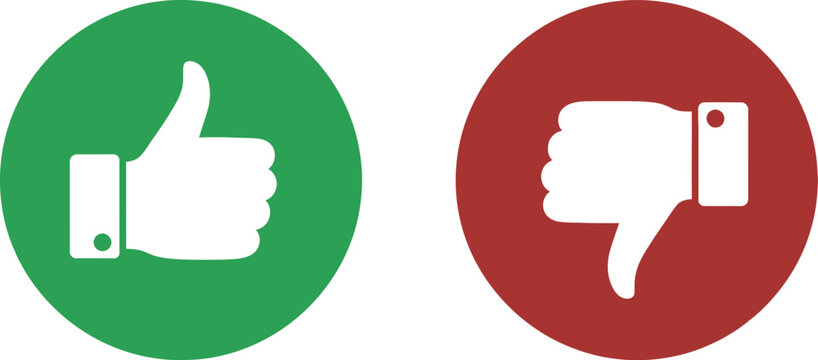 Thumbs up and thumbs down icons showing like and dislike symbols in green and red circles