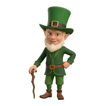 3D Cartoon Leprechaun with Cane