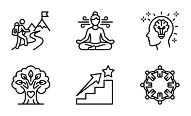 Fototapeta premium Mindfulness, Growth, and Connection: Vector Icons for Well-being, Achievement, and Community