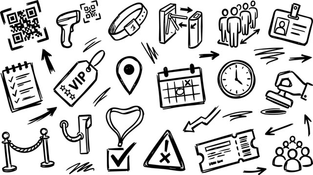 Hand Drawn Event Management and Ticketing Icon Set
