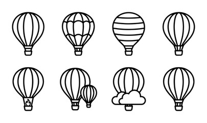 Hot Air Balloon Icons Set, Vector Graphics Collection for Travel and Adventure Themes, Minimalist Outline Design © Saif