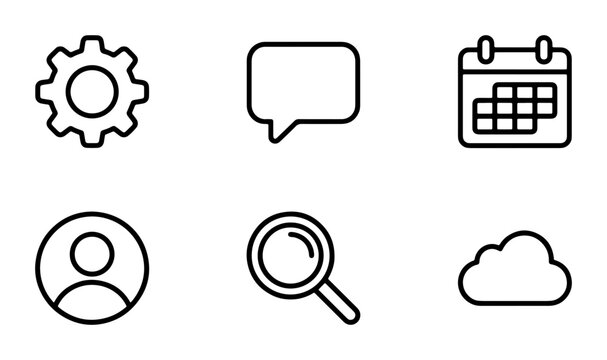 Minimalist Line Icons Set: Settings, Chat, Calendar, User, Search, Cloud, Web Design Elements