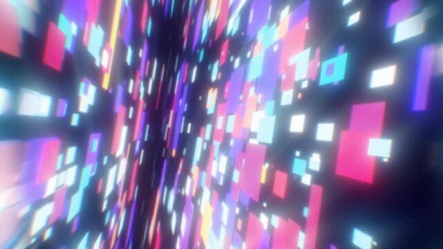 Colorful glowing rectangles forming a futuristic digital tunnel with depth