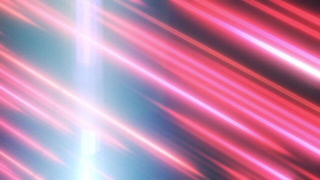 Abstract pink neon light streaks crossing a dark blue background