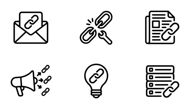 Link Building Icons Set: SEO, Marketing, Web Development, Digital Strategy, Connection, Data Management
