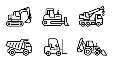 Heavy Construction Equipment Icons Set, Industrial Vehicles Vector Graphics, Machinery Symbols Collection for Building and Engineering © Tania