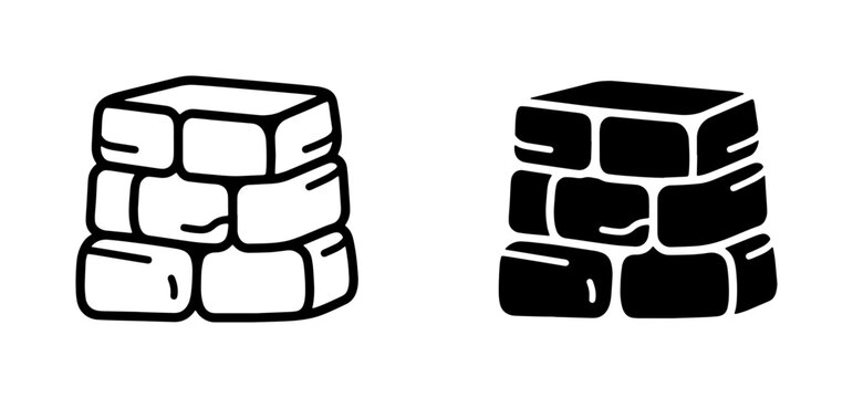 Brick wall icons, outline and solid fill, construction and building elements, simple graphic design