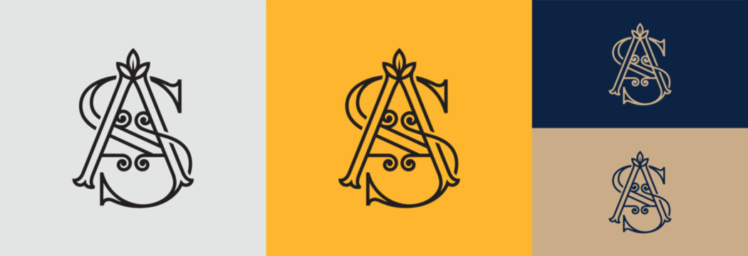 Elegant monogram AS elegant initials intertwined ornate flourish design.