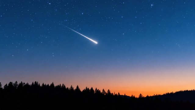 Night sky with shooting star and forest