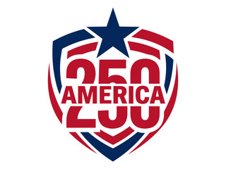 Fototapeta premium Patriotic America 250 Shield Badge Vector Illustration