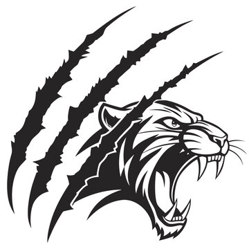 Fierce tiger head ripping through surface with sharp claws rending marks graphic design illustration predator strength