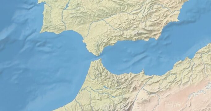 Gibraltar on Globe. Zoom into the country with Earth spinning on dark background. Physical world map with Gibraltar and label on it. Country view animation.