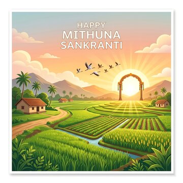 Celebrating golden harvest during mithuna sankranti with sunrise