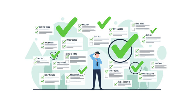 Man Standing Checkmarks List.