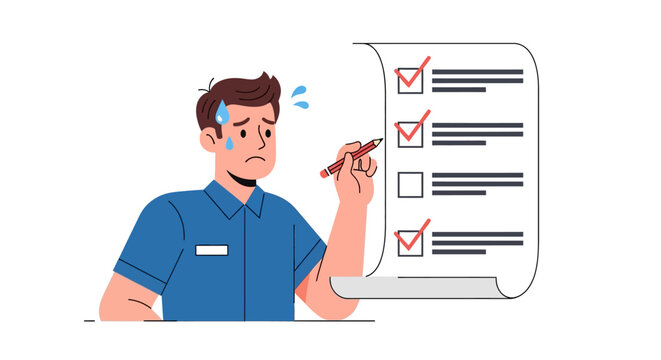 Man thinking with checklist.