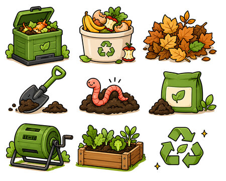 Home Composting Doodle Icon Set