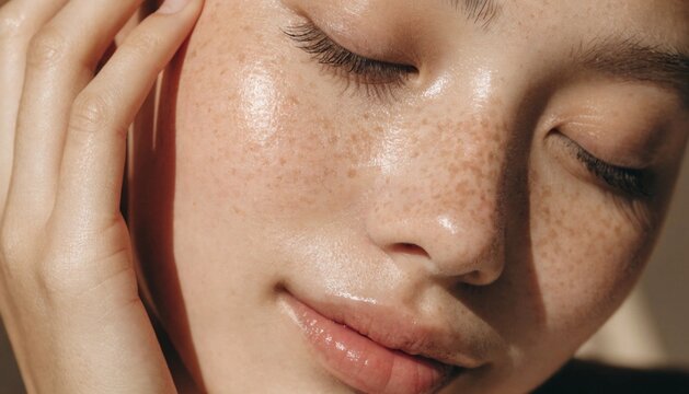 Natural Skincare Beauty Portrait with Freckles and Radiant Healthy Skin
