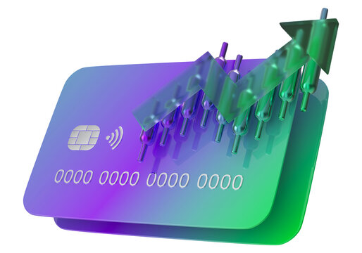 3D Credit Card with Financial Growth Chart Concept Transparent Background 3D Rendering