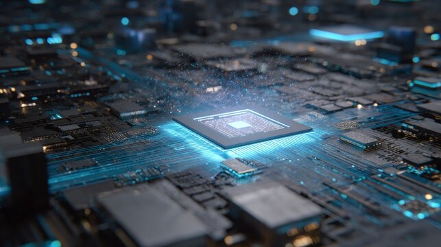 semiconductor chip architect visualizing future processor designs, holographic circuits